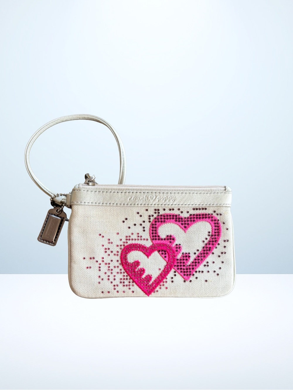 COACH Poppy Pink Crystal Hearts Wristlet, Limited Edition